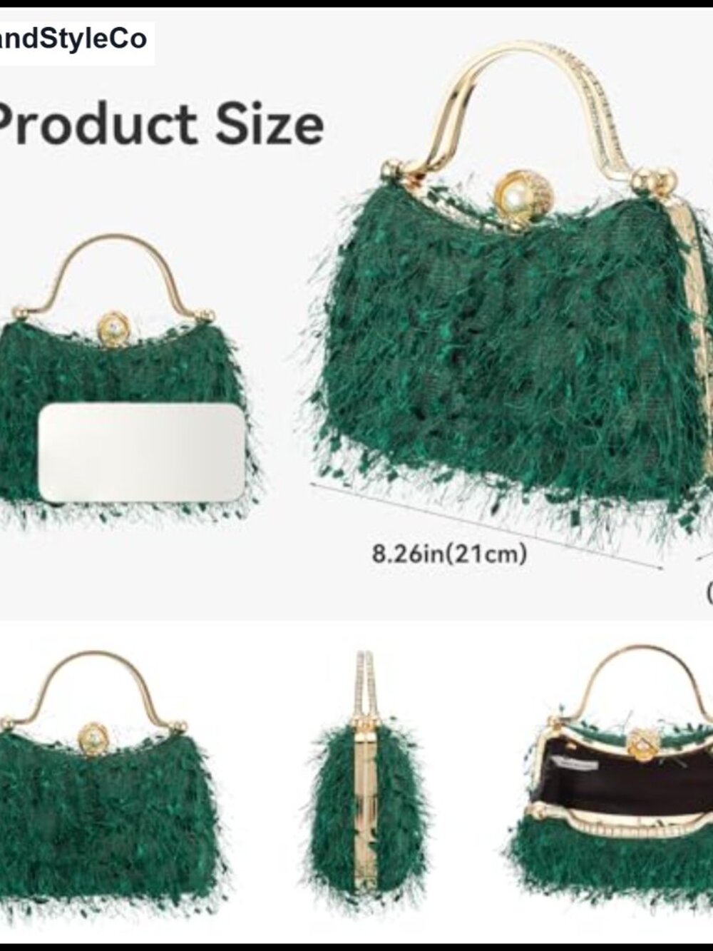 Faux Fur Fluffy Evening Clutch with Chain Vintage Cocktail Party Purse - Picture 3 of 4